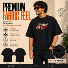 Freethinker | Arif Men's Jesus Save Us Crew neck Oversized T-Shirt - (225 GSM heavyweight fabric)