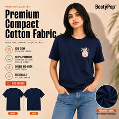 Cat Lover's Round Neck T-Shirts For Women - Meow - (170 GSM) single jersey