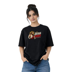 Freethinker | Arif Women's Jesus Save Us Crew neck Oversized T-Shirt - (225 GSM heavyweight fabric)