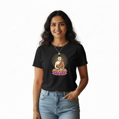BestyPop Women’s Graphic Print Round Neck T-Shirt- Buddha (170 GSM single jersey)