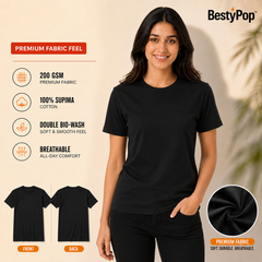 Women’s Plain Round Neck T-Shirt - 200 GSM Supima cotton Single Jersey