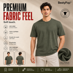 Men’s Plain Round Neck T-Shirt - 200 GSM Supima cotton Single Jersey