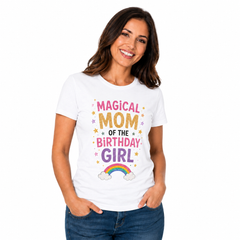 Matching Family Unicorn Birthday Round Neck T-Shirts For Mom - (170 GSM) single jersey