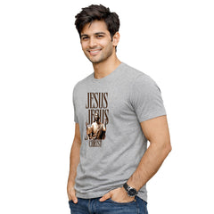 BestyPop Men’s Graphic Print Round Neck T-Shirt-Jesus(170 GSM single jersey)