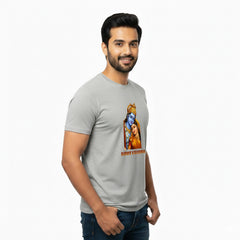 BestyPop Men’s Graphic Print Round Neck T-Shirt- Krishna (170 GSM single jersey)