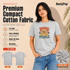 Dog Lover's Round Neck T-Shirts For Women - Happy Paws - (170 GSM) single jersey