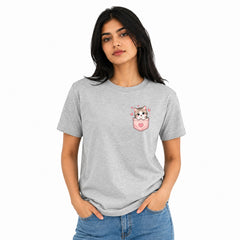 Cat Lover's Round Neck T-Shirts For Women - Meow - (170 GSM) single jersey