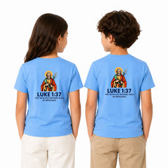 SACC St. Joseph Prayer Group Kids unisex crew neck – Luke 1:37 T-Shirt (170 GSM)