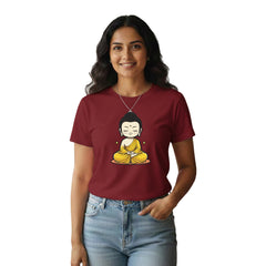 BestyPop Women’s Graphic Print Round Neck T-Shirt- Buddha (170 GSM single jersey)
