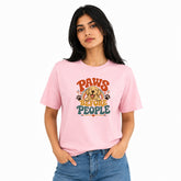 Dog Lover's Round Neck T-Shirts For Women - Happy Paws - (170 GSM) single jersey