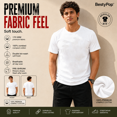 BestyPop Men’s Plain Round Neck T-Shirt