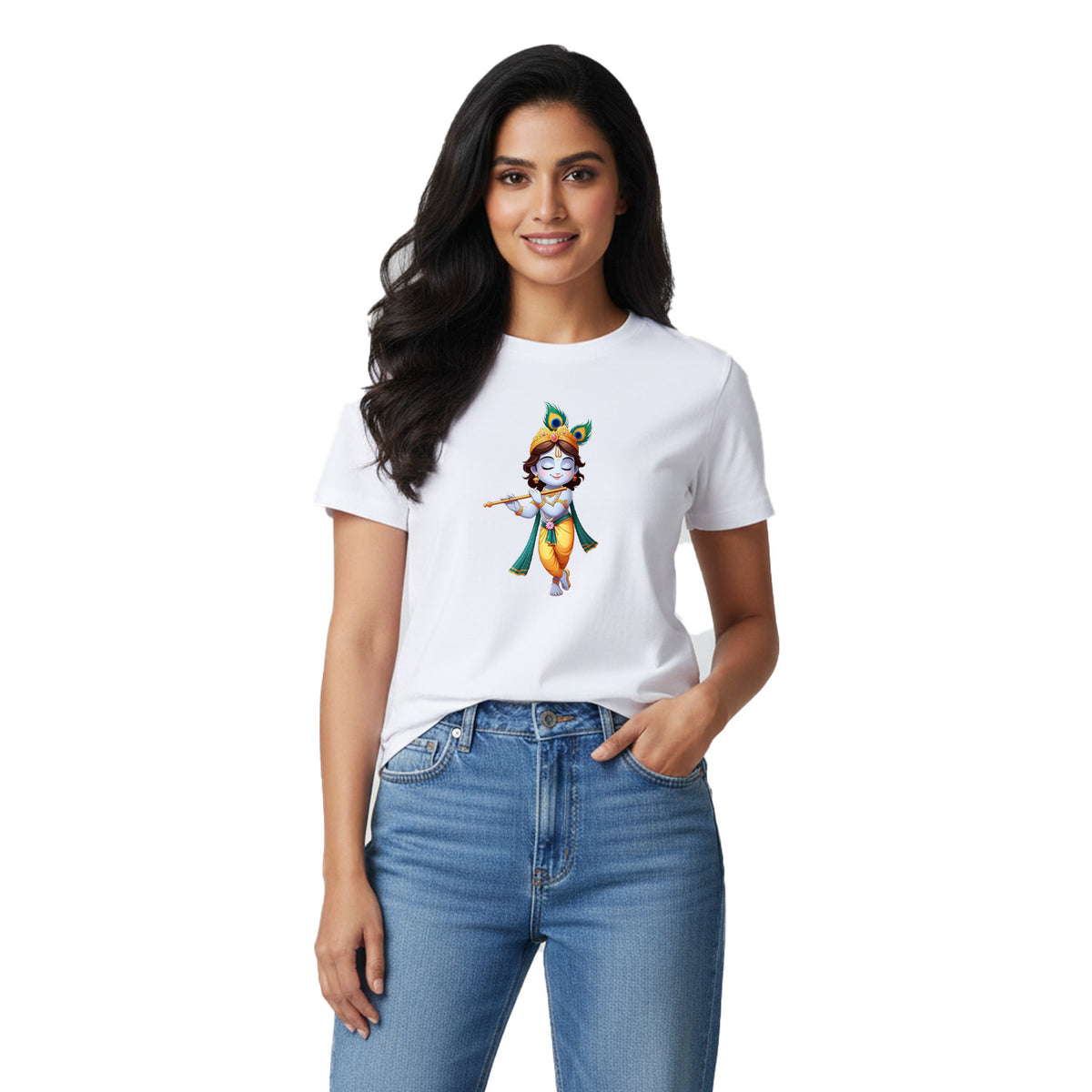 BestyPop Women’s Graphic Print Round Neck T-Shirt- Krishna (170 GSM single jersey)