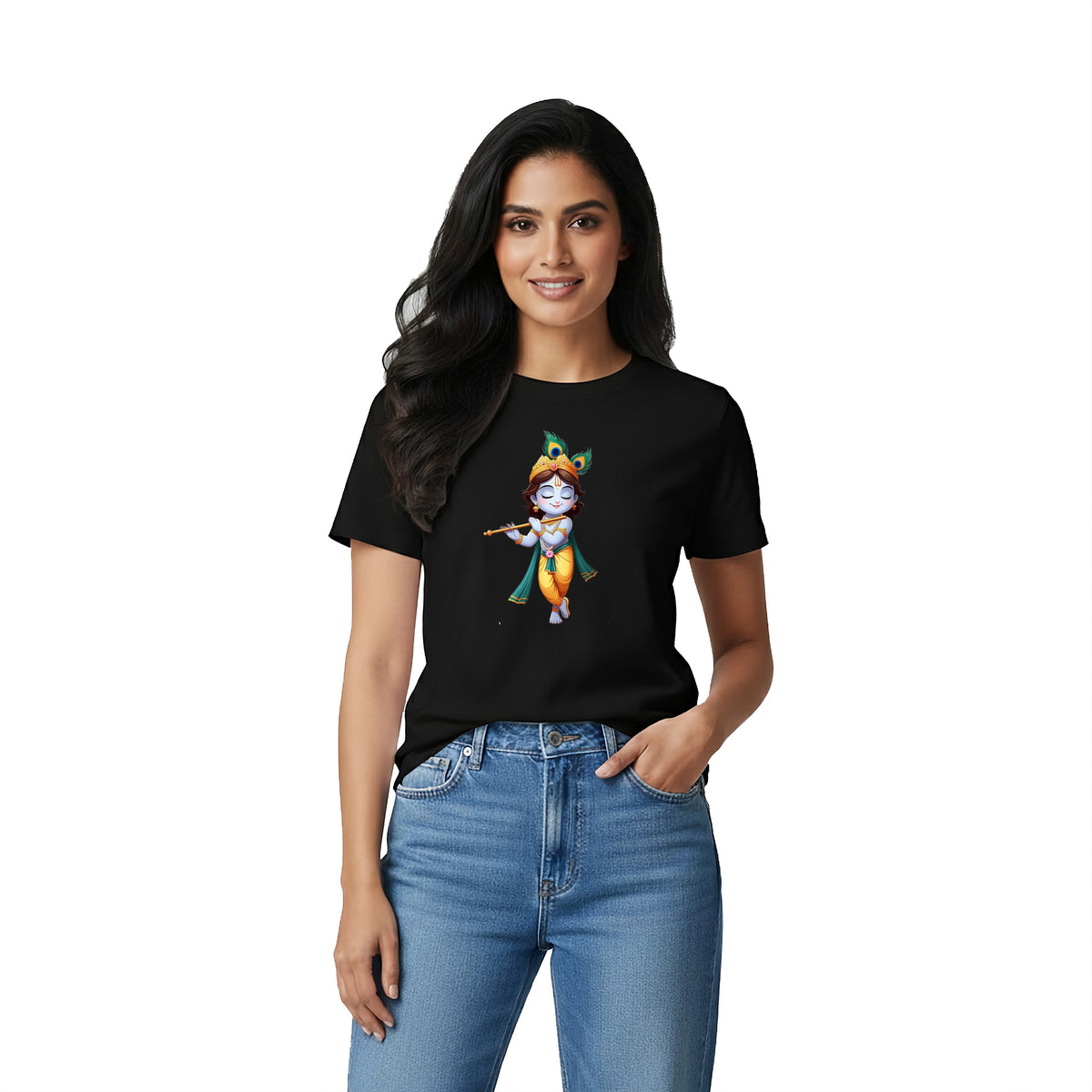 BestyPop Women’s Graphic Print Round Neck T-Shirt- Krishna (170 GSM single jersey)