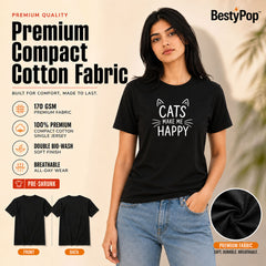 Cat Lover's Round Neck T-Shirts For Women - Happy Cats - (170 GSM) single jersey