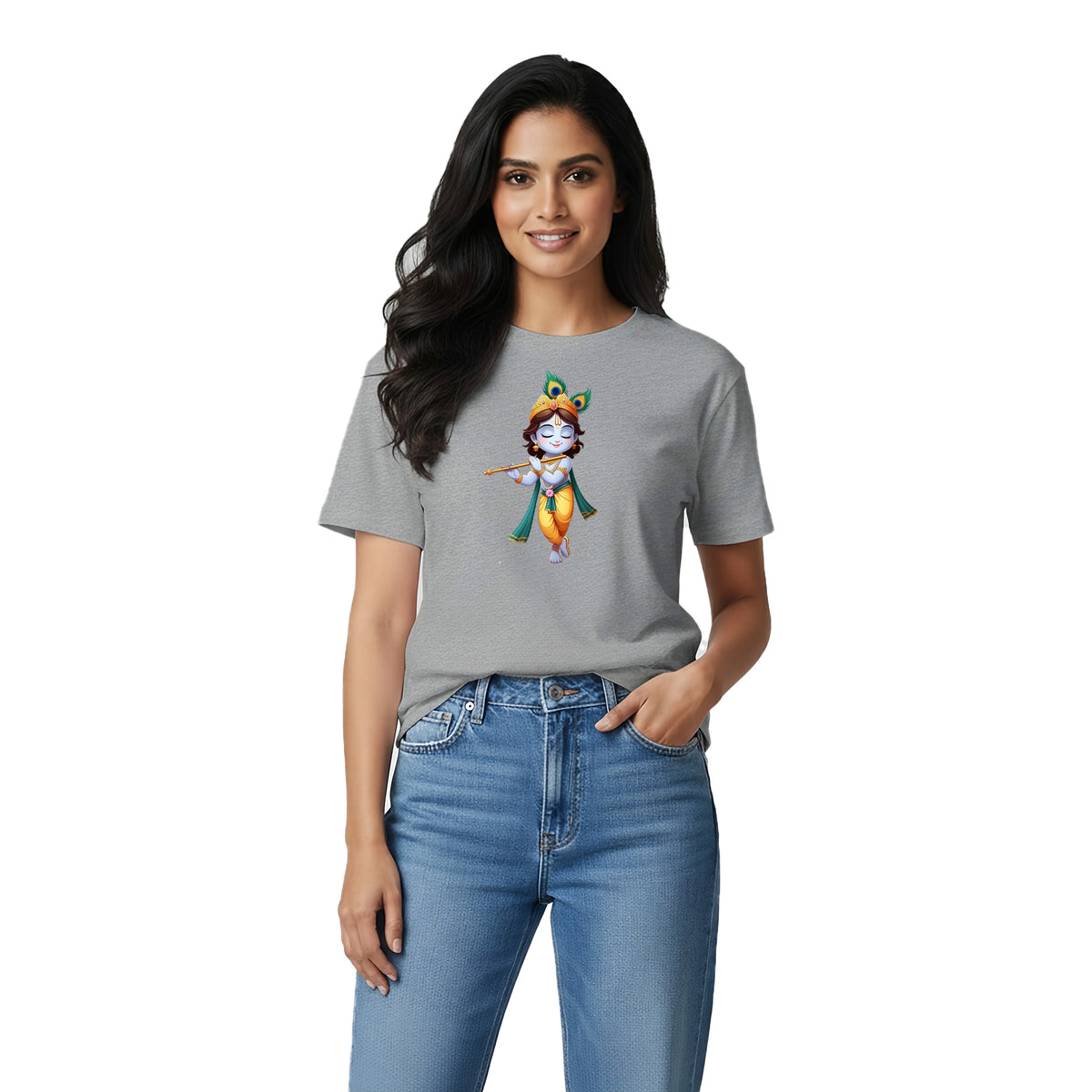 BestyPop Women’s Graphic Print Round Neck T-Shirt- Krishna (170 GSM single jersey)