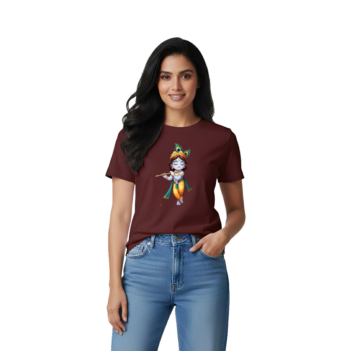 BestyPop Women’s Graphic Print Round Neck T-Shirt- Krishna (170 GSM single jersey)