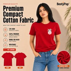 Cat Lover's Round Neck T-Shirts For Women - Meow - (170 GSM) single jersey