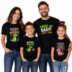 Dino Birthday Party Family Round Neck T-Shirts For Dad - (170 GSM) single jersey