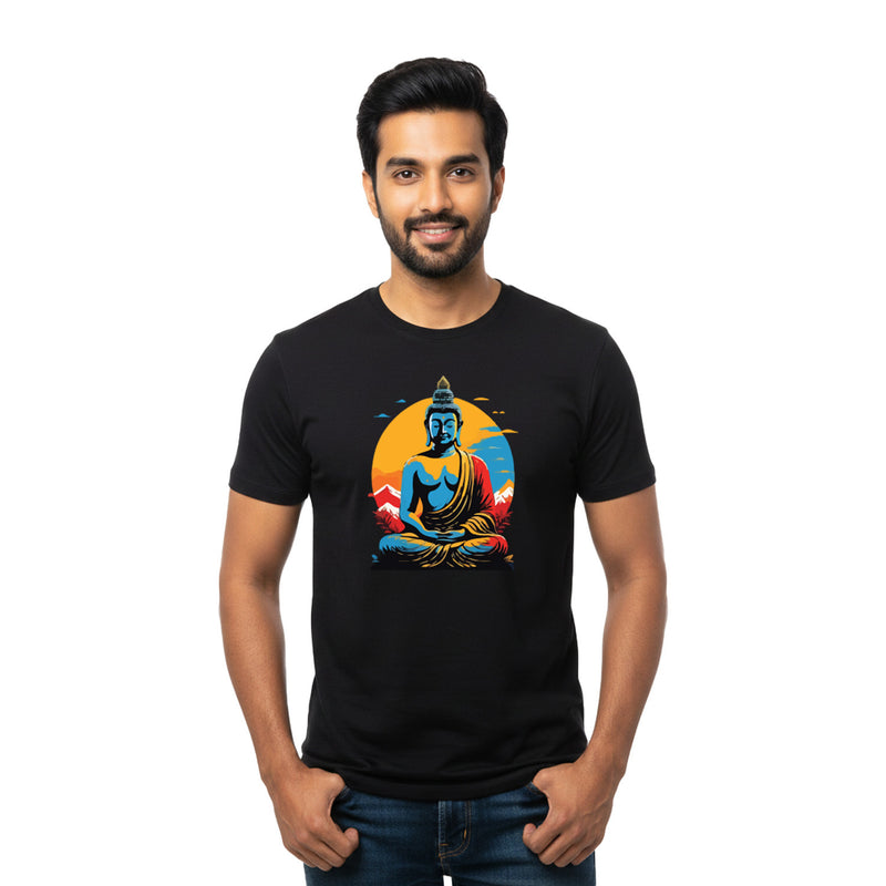 BestyPop Men’s Graphic Print Round Neck T-Shirt- Buddha (170 GSM single jersey)