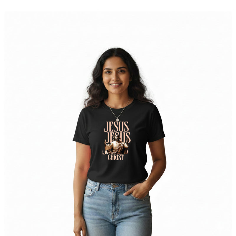 BestyPop Women’s Graphic Print Round Neck T-Shirt-Jesus(170 GSM single jersey)