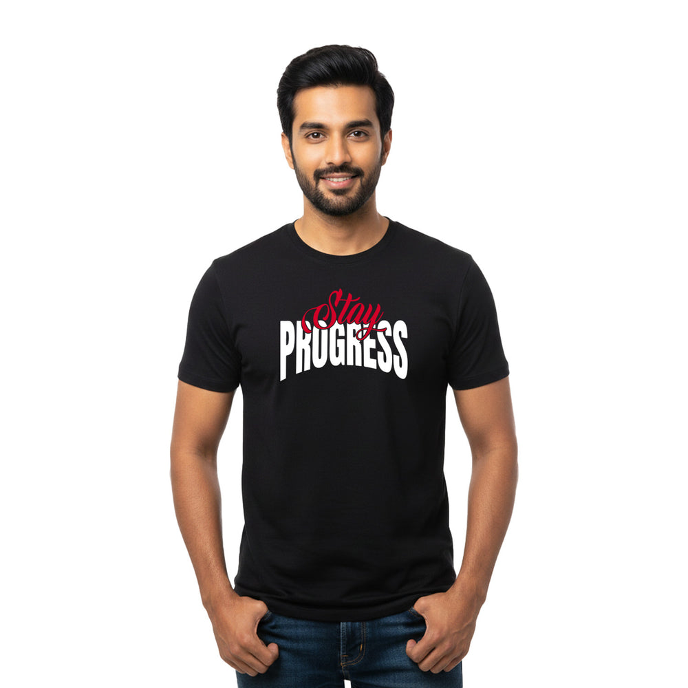 BestyPop Men’s Round Neck Half Sleeve Cotton T-Shirt | 170 GSM Soft & Breathable Fabric | Pre-Shrunk Double Bio Wash | Casual Everyday Wear for Mens | Stay Progress