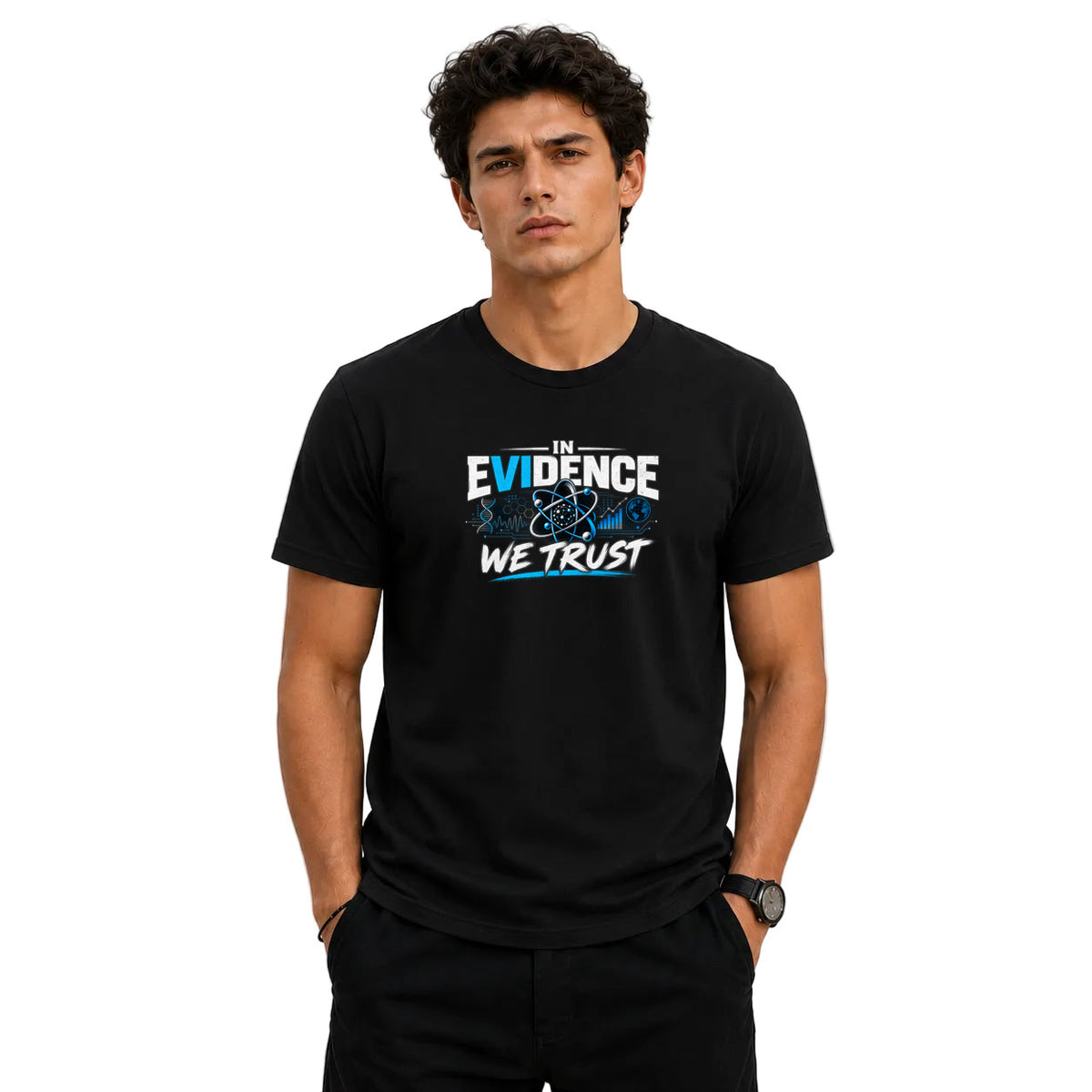 Freethinker | Arif Men's Evidence We Trust Crew Neck T-Shirt - (170 GSM single jersey)