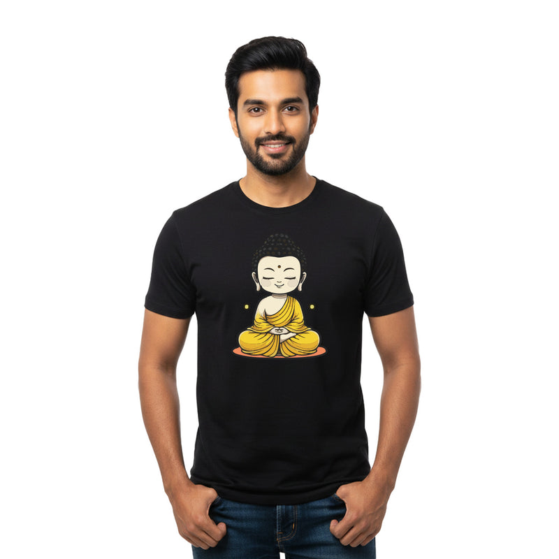 BestyPop Men’s Graphic Print Round Neck T-Shirt- Buddha (170 GSM single jersey)