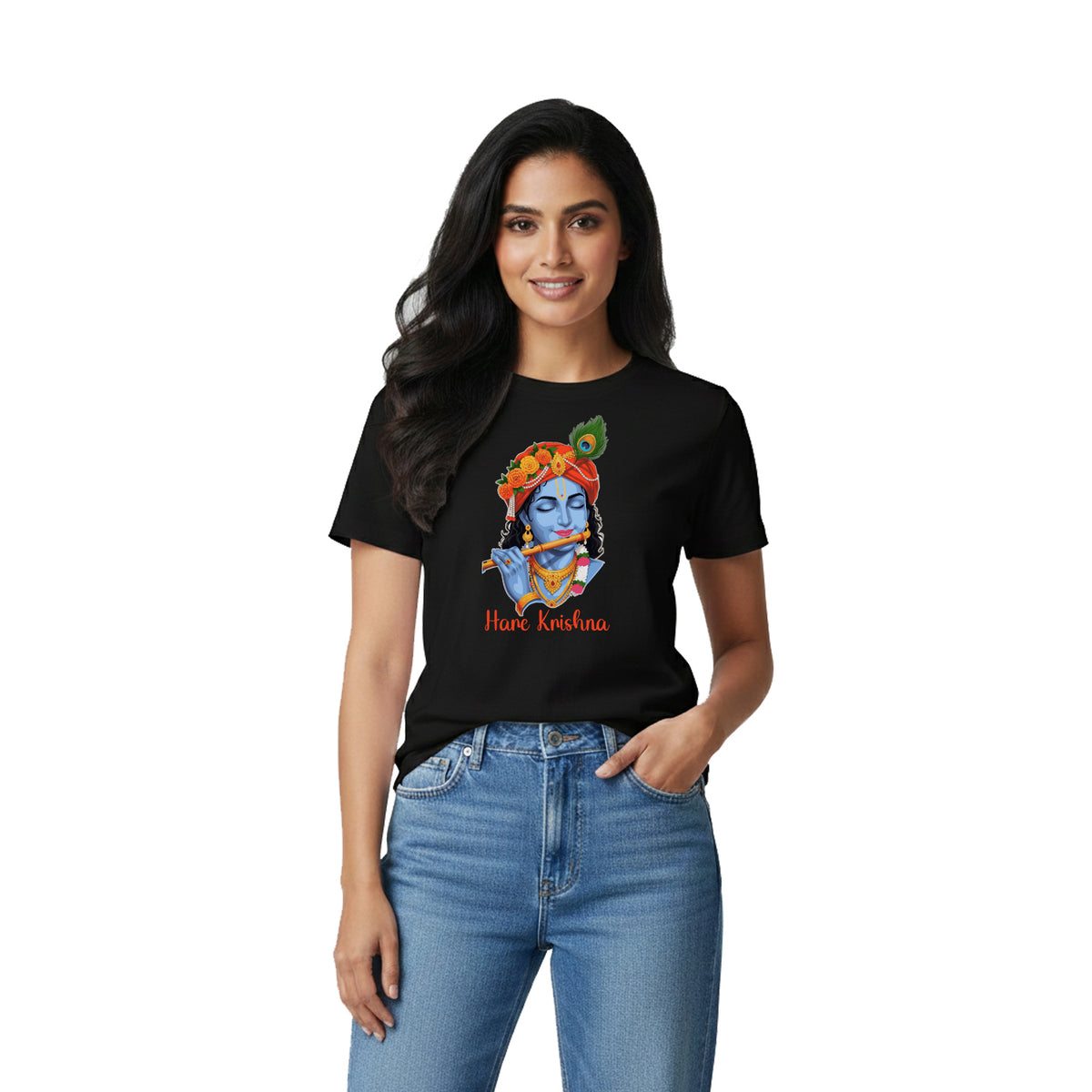 BestyPop Women’s Graphic Print Round Neck T-Shirt- Krishna (170 GSM single jersey)