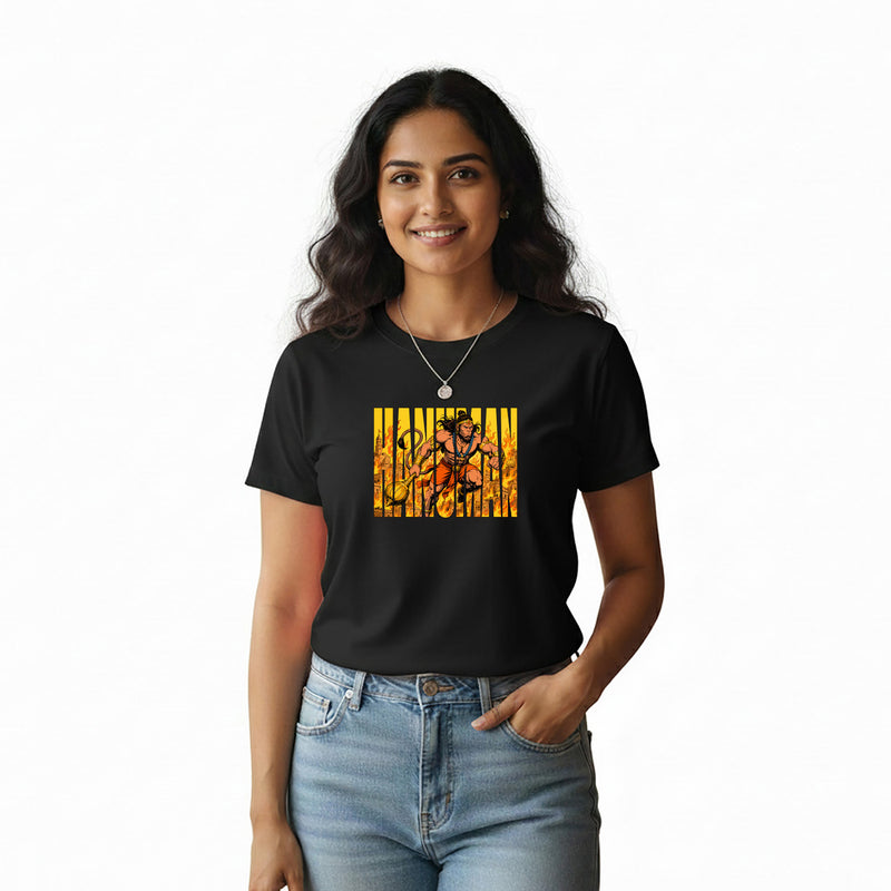 BestyPop Women’s Graphic Print Round Neck T-Shirt- Hanuman(170 GSM single jersey)
