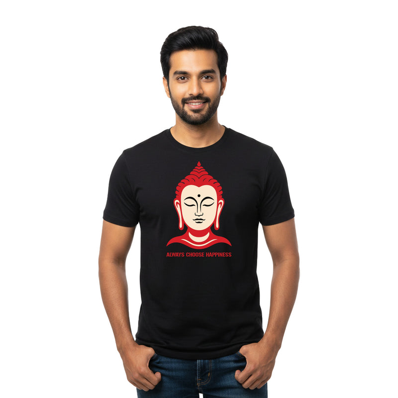 BestyPop Men’s Graphic Print Round Neck T-Shirt- Buddha (170 GSM single jersey)