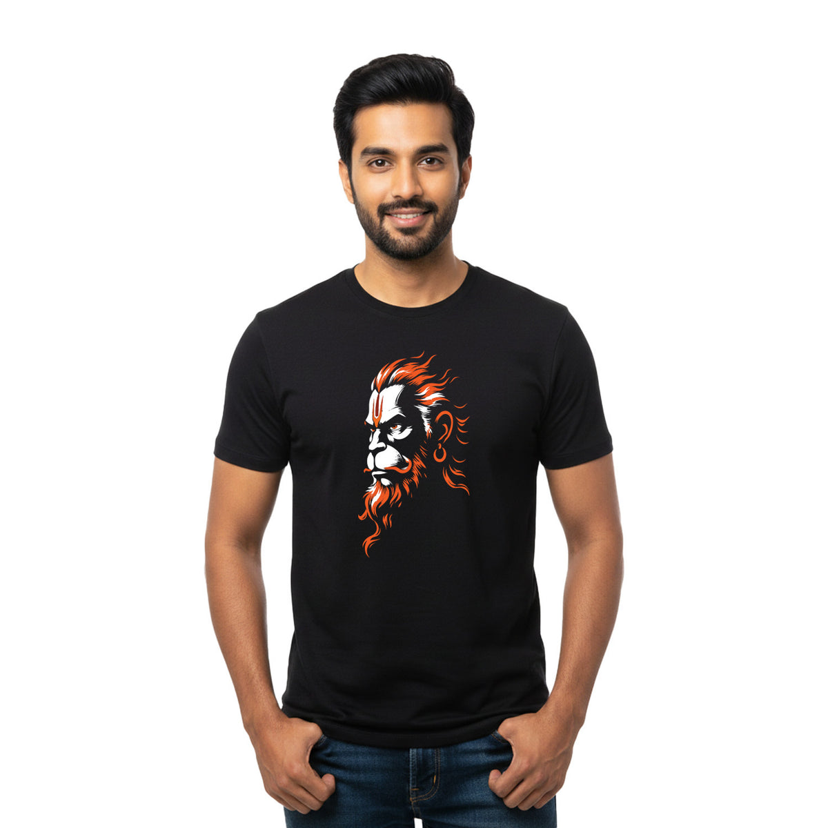 BestyPop Men’s Graphic Print Round Neck T-Shirt- Hanuman (170 GSM single jersey)