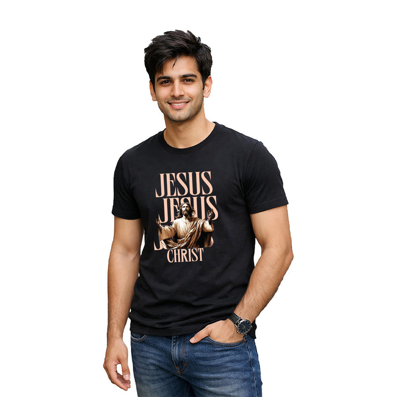 BestyPop Men’s Graphic Print Round Neck T-Shirt-Jesus(170 GSM single jersey)