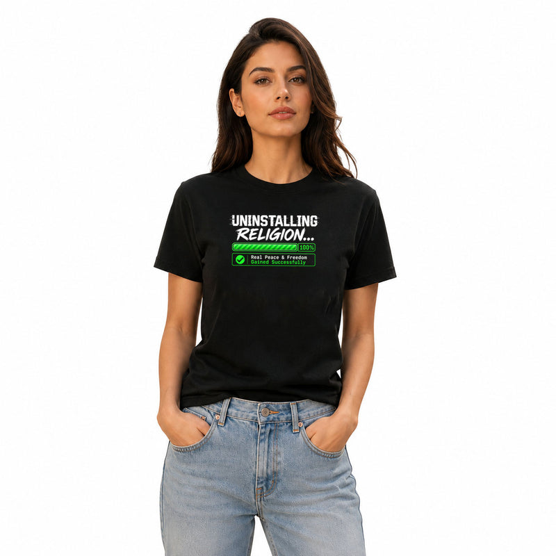 Freethinker | Arif Women's Uninstalling Religion Crew Neck T-Shirt - (170 GSM single jersey)