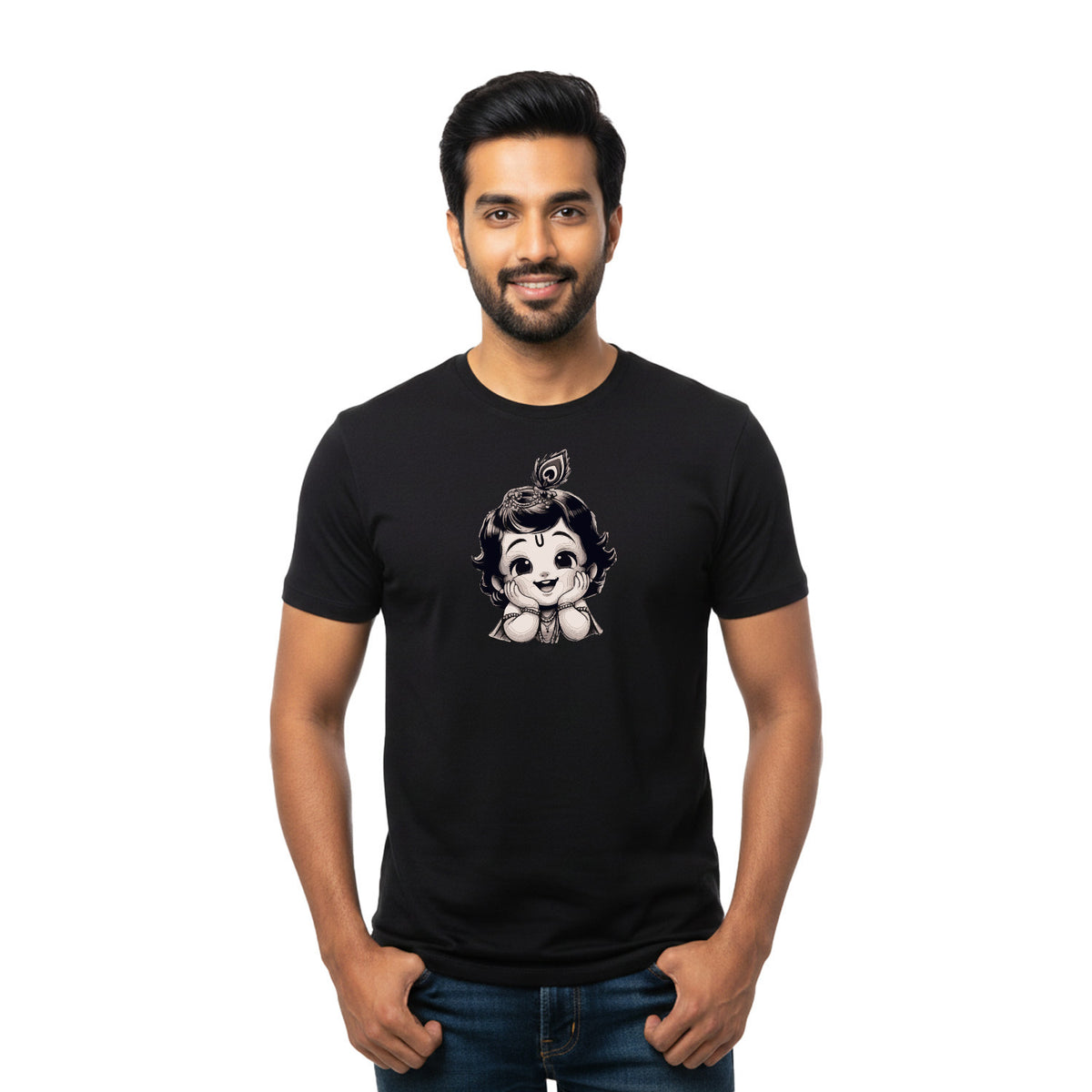 BestyPop Men’s Graphic Print Round Neck T-Shirt- Krishna (170 GSM single jersey)