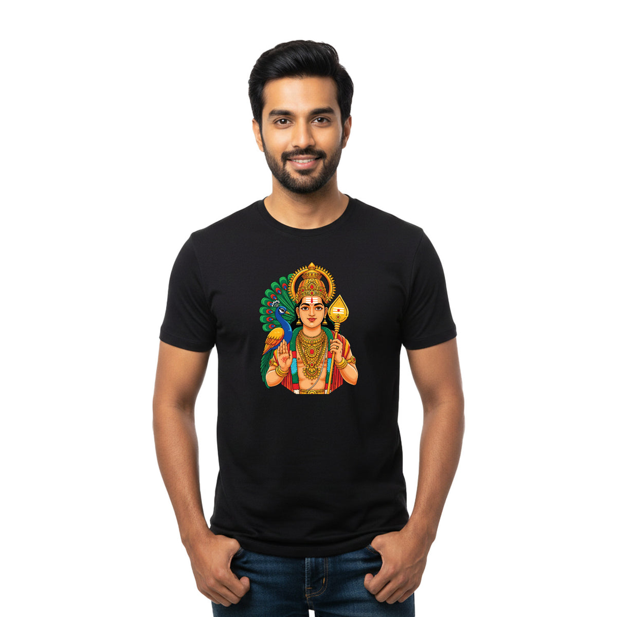 BestyPop Men’s Graphic Print Round Neck T-Shirt- Murugan (170 GSM single jersey)