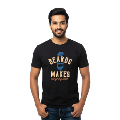 BestyPop Men’s Round Neck Half Sleeve Cotton T-Shirt | 170 GSM Soft & Breathable Fabric | Pre-Shrunk Double Bio Wash | Casual Everyday Wear for Mens | Beards Makes Everything Better