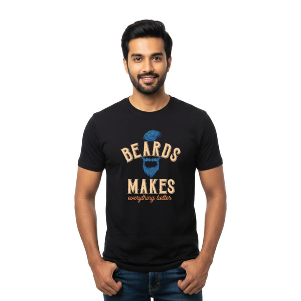 BestyPop Men’s Round Neck Half Sleeve Cotton T-Shirt | 170 GSM Soft & Breathable Fabric | Pre-Shrunk Double Bio Wash | Casual Everyday Wear for Mens | Beards Makes Everything Better