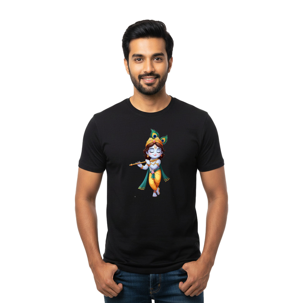 BestyPop Men’s Graphic Print Round Neck T-Shirt- Krishna (170 GSM single jersey)