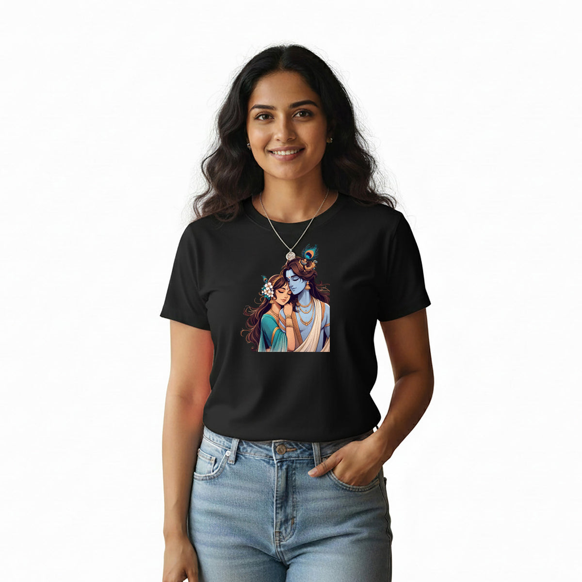 BestyPop Women’s Graphic Print Round Neck T-Shirt- Krishna (170 GSM single jersey)