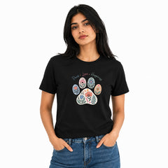 Dog Lover's Round Neck T-Shirts For Women - Paws Love Happiness - (170 GSM) single jersey