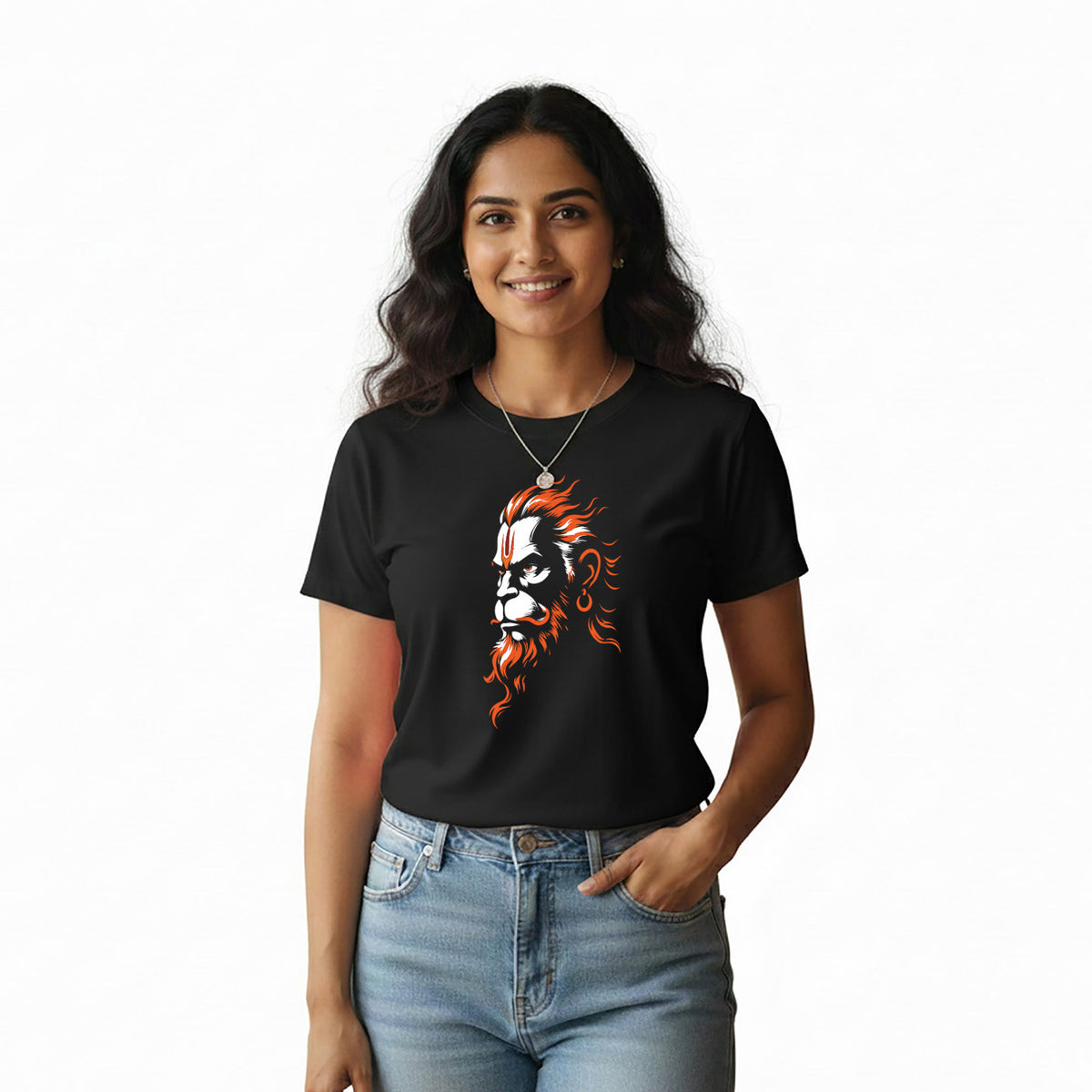BestyPop Women’s Graphic Print Round Neck T-Shirt- Hanuman(170 GSM single jersey)