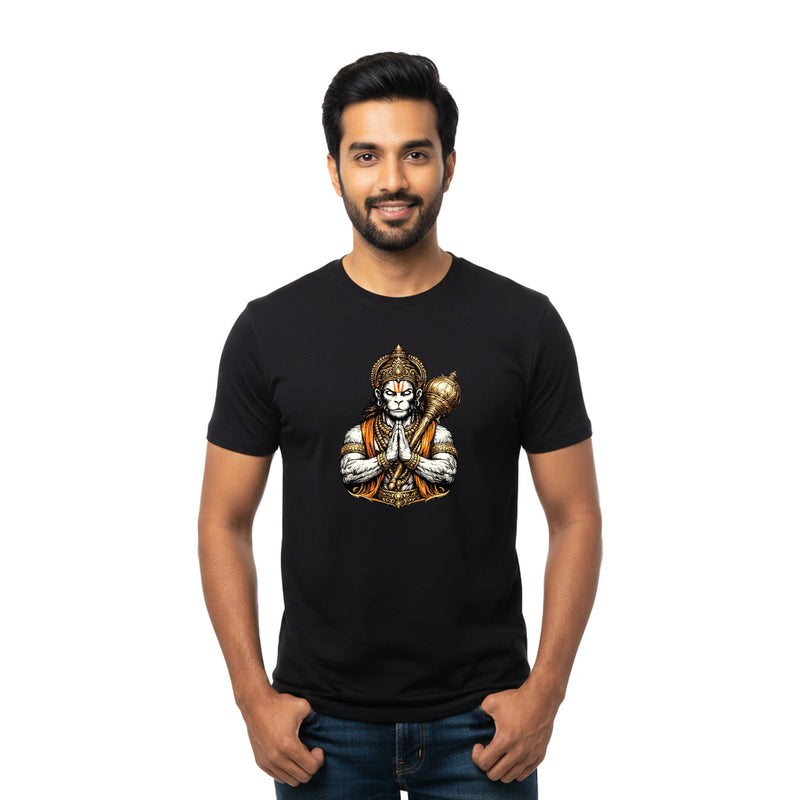 BestyPop Men’s Graphic Print Round Neck T-Shirt- Hanuman (170 GSM single jersey)