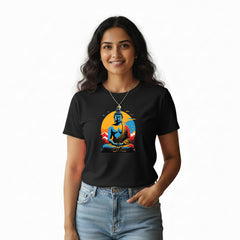 BestyPop Women’s Graphic Print Round Neck T-Shirt- Buddha (170 GSM single jersey)
