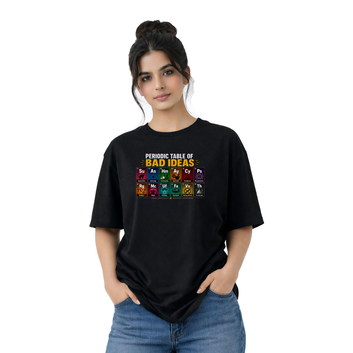 Freethinker | Arif Women's Bad Idea Crew neck Oversized T-Shirt - (225 GSM heavyweight fabric)