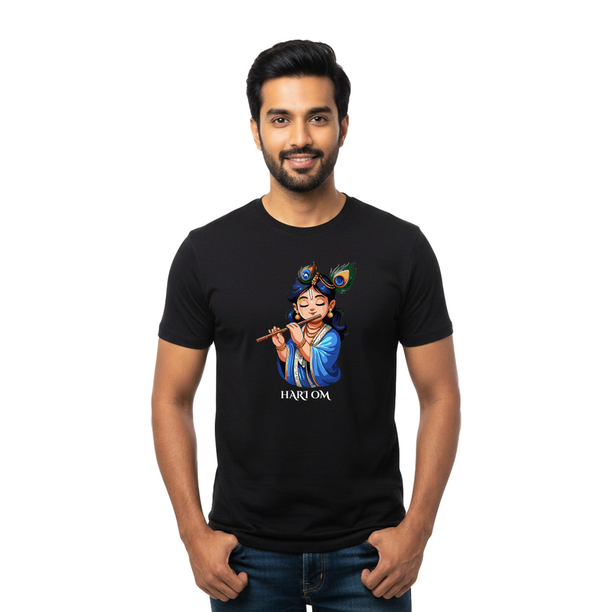 BestyPop Men’s Graphic Print Round Neck T-Shirt- Krishna (170 GSM single jersey)