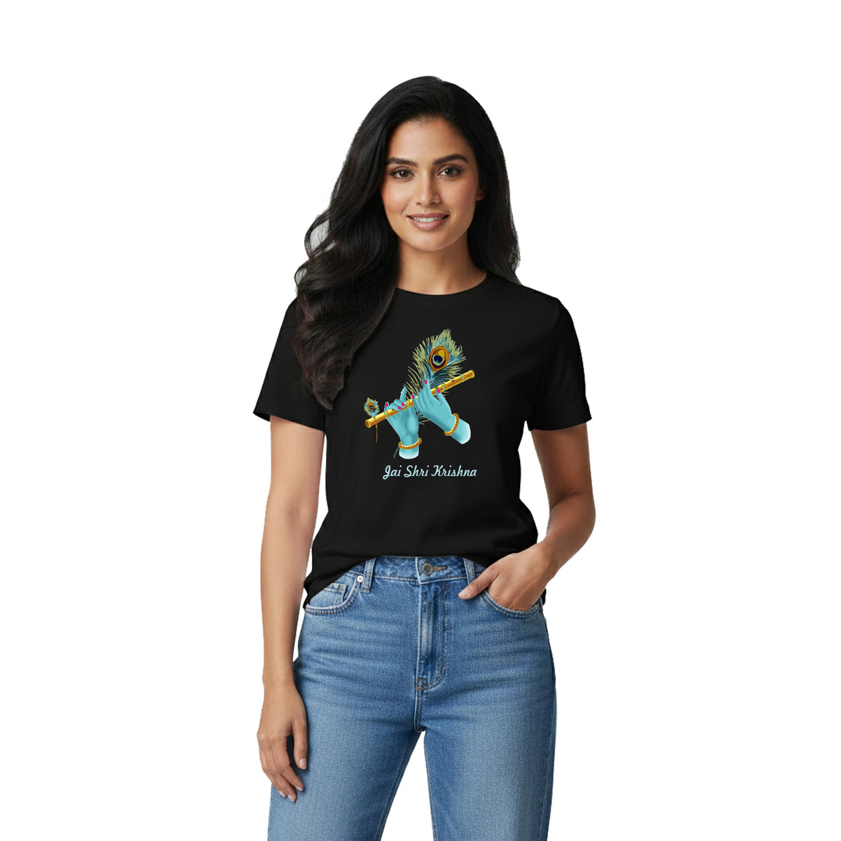 BestyPop Women’s Graphic Print Round Neck T-Shirt- Krishna (170 GSM single jersey)