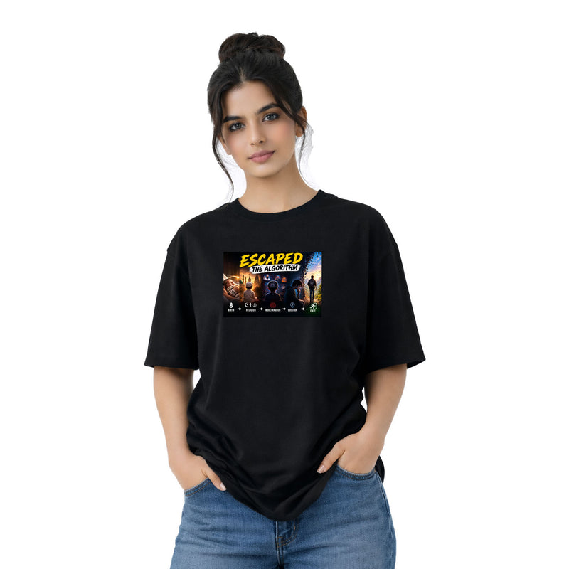 Freethinker | Arif Women's Escaped The Algorithm Crew neck Oversized T-Shirt - (225 GSM heavyweight fabric)
