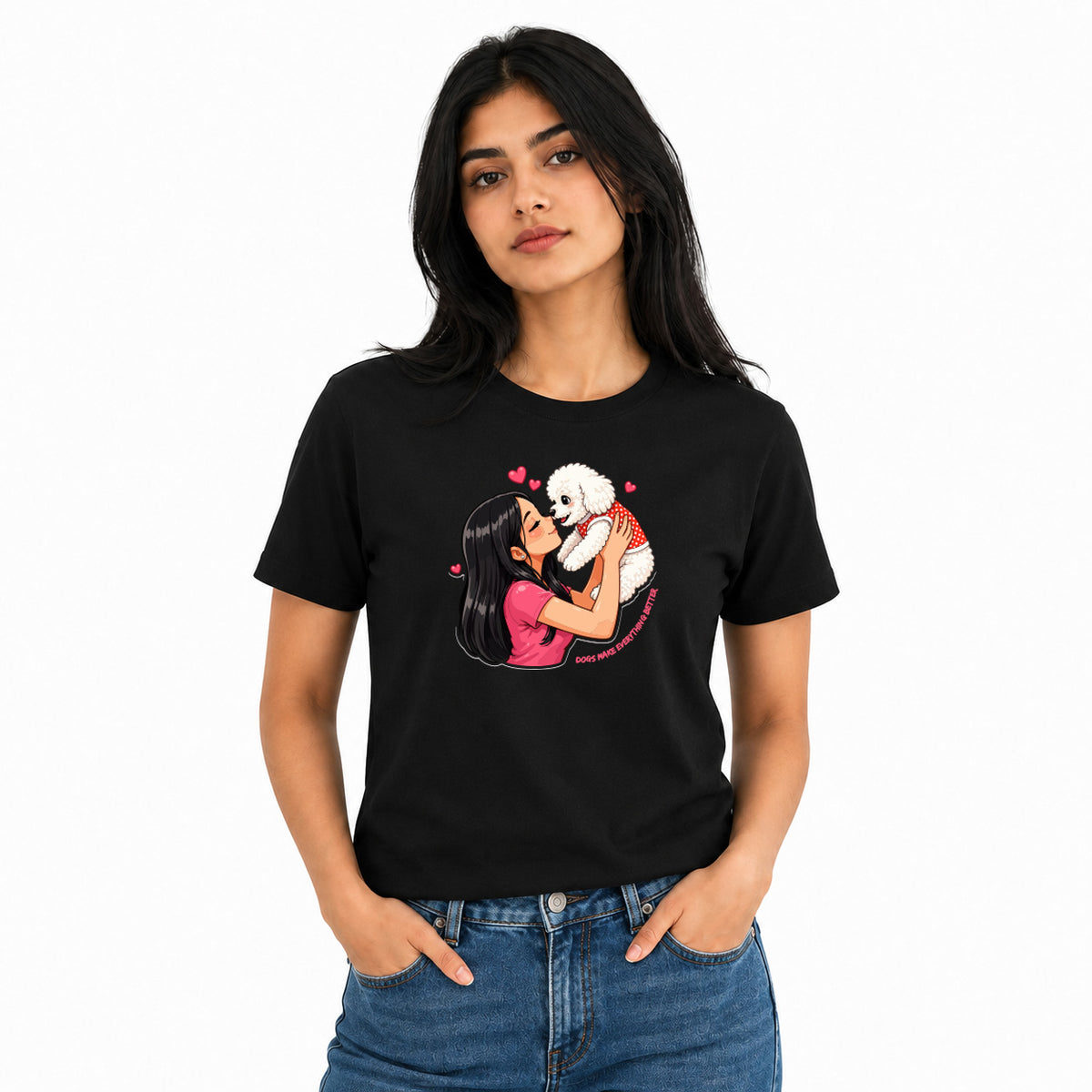 Dog Lover's Round Neck T-Shirts For Women - Paws Love - (170 GSM) single jersey