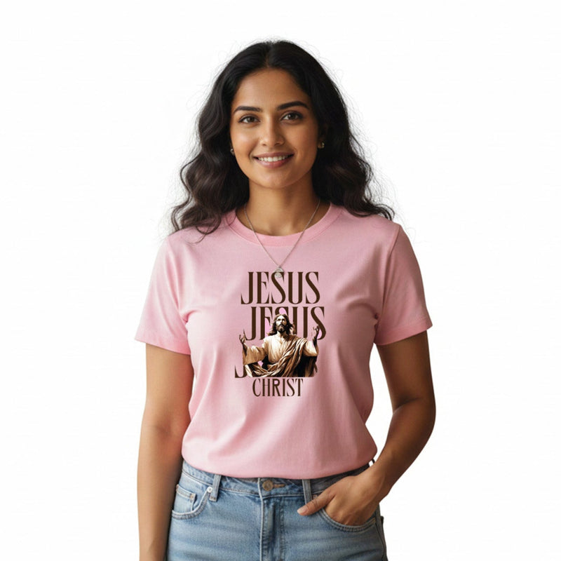 BestyPop Women’s Graphic Print Round Neck T-Shirt-Jesus(170 GSM single jersey)