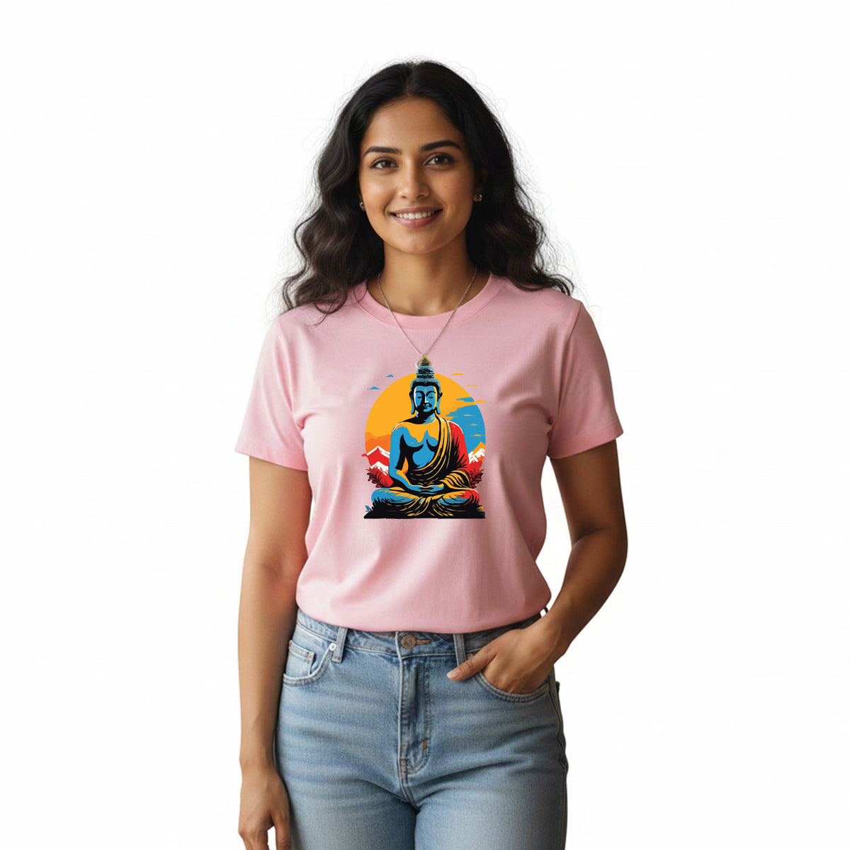 BestyPop Women’s Graphic Print Round Neck T-Shirt- Buddha (170 GSM single jersey)